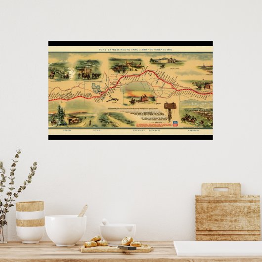 Vintag Map Pony Express Poster (Küche)