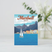 Vintag Marbella Spanien Reiseplakat Postkarte (Stehend Vorderseite)