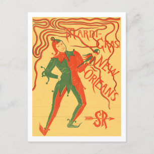 Vintag Mardi Gras jester Farbdarstellung Postkarte