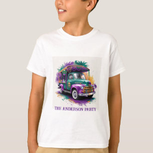 Vintag Mardi Gras Truck Wasserfarbenfamilie T-Shirt