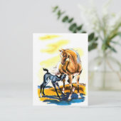 Vintag Mare Colt Filly Pferde Reittier Postkarte (Stehend Vorderseite)