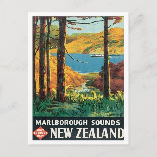 Vintag Marlborough Sounds Neuseeland Postkarte (Vorderseite)