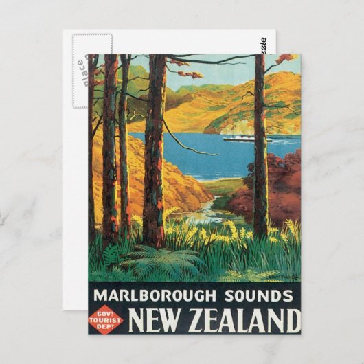 Vintag Marlborough Sounds Neuseeland Postkarte (Vorne/Hinten)