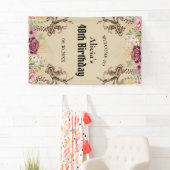Vintag Maroon Gold Blume Parchment Geburtstag Banner (Insitu)