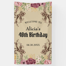 Vintag Maroon Gold Blume Parchment Geburtstag Banner