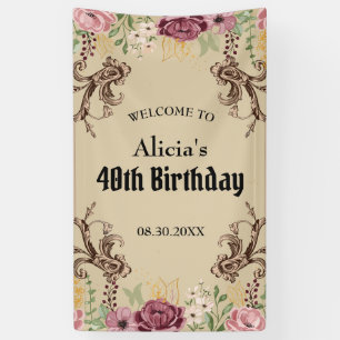 Vintag Maroon Gold Blume Parchment Geburtstag Banner