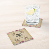 Vintag Maroon Gold Blume Parchment Geburtstag Rechteckiger Pappuntersetzer (Vor Ort)