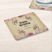 Vintag Maroon Gold Blume Parchment Geburtstag Rechteckiger Pappuntersetzer (angewinkelt)