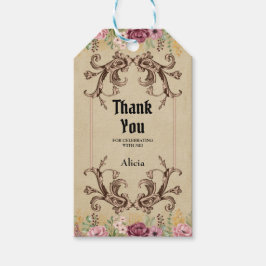 Vintag Maroon Gold Blume Parchment Vielen Dank Geschenkanhänger