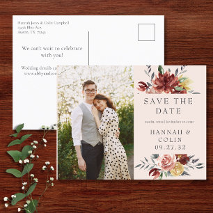 Vintag Marsala Blush Pewter Floral Save the Date Ankündigungspostkarte