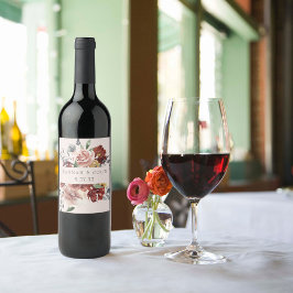 Vintag Marsala Blush Pewter Floral Weinetikett