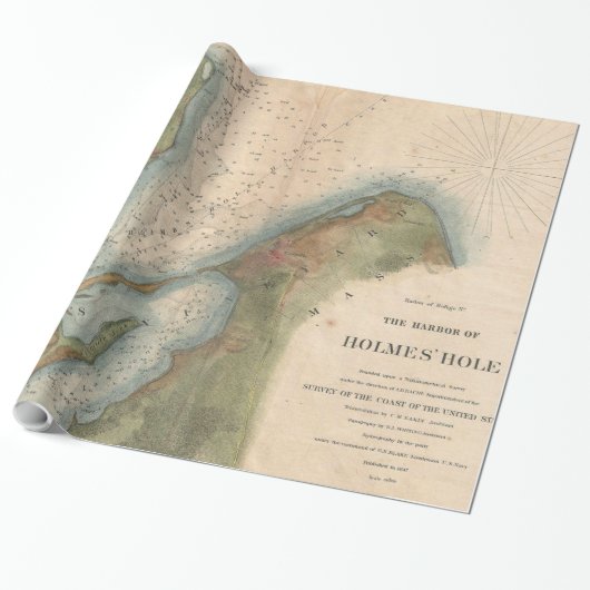 Vintag Martha's Vineyard Holmes Hole Map (1847) Geschenkpapier (Ungerollt)