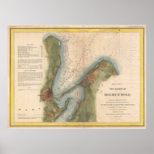 Vintag Martha's Vineyard Holmes Hole Map (1847) Poster