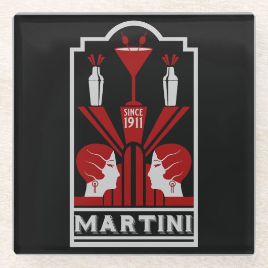Vintag Martini Art Deco Glasuntersetzer (Vorderseite)