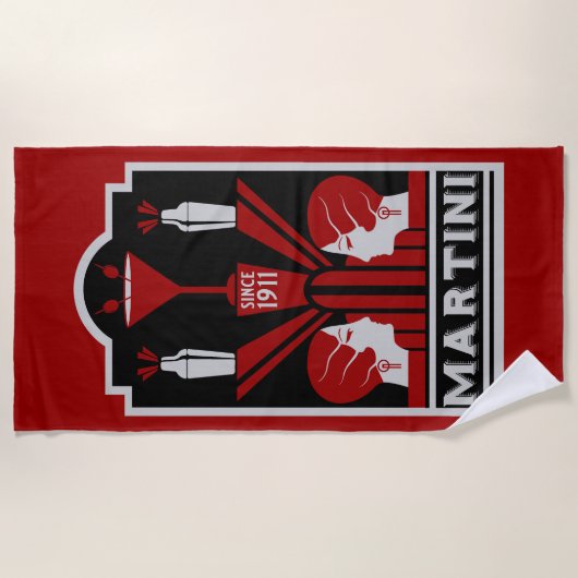 Vintag Martini Art Deco Strandtuch (Vorderseite)