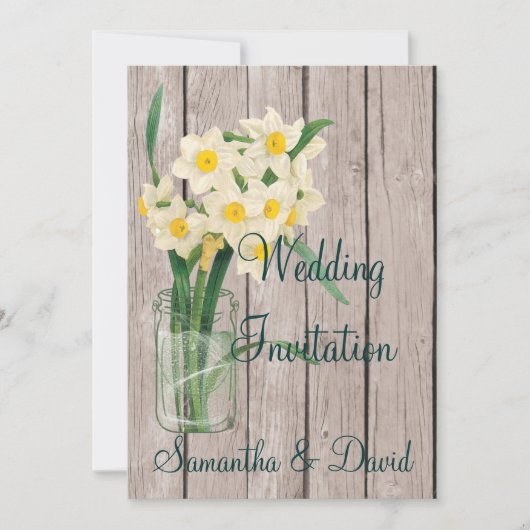Vintag Mason Jar Daffodil Wedding Einladungskarte Einladung (Vorderseite)