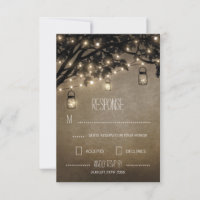 Vintag Mason Jar Oak Tree Wedding RSVP Cards