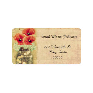 Vintag Mason Jar Poppy Wedding Address Labels Adressaufkleber