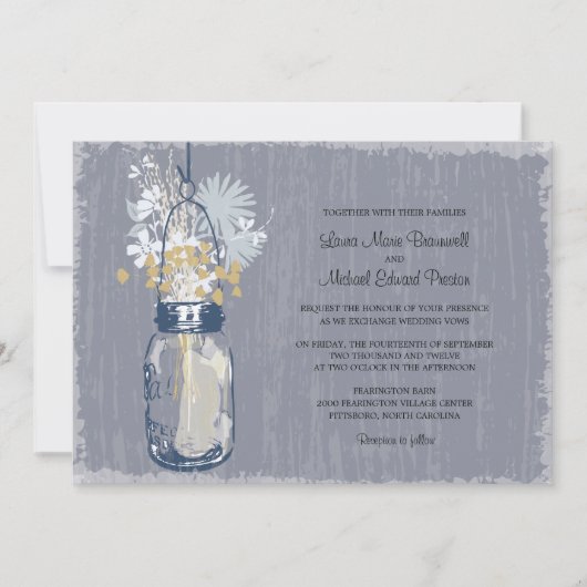 Vintag Mason Jar und Wildblumen Hochzeit Einladung (Vorderseite)