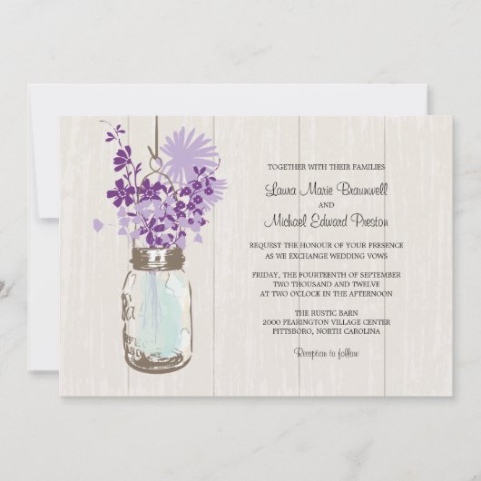 Vintag Mason Jar und Wildblumen Hochzeit Einladung (Vorderseite)