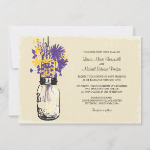 Vintag Mason Jar und Wildblumen Hochzeit Einladung