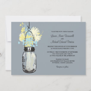 Vintag Mason Jar und Wildblumen Hochzeit Einladung