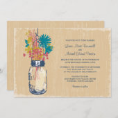 Vintag Mason Jar und Wildblumen Hochzeit Einladung (Vorne/Hinten)