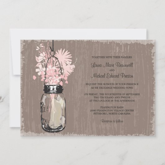 Vintag Mason Jar und Wildblumen Hochzeit Einladung (Vorderseite)