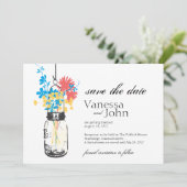 Vintag Mason Jar & Wild Blume Save the Date (Stehend Vorderseite)