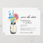 Vintag Mason Jar & Wild Blume Save the Date (Vorne/Hinten)