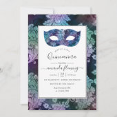 Vintag Masquerade Damask Quinceañera Einladung (Vorderseite)