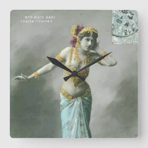 Vintag Mata Hari Postcard Quadratische Wanduhr