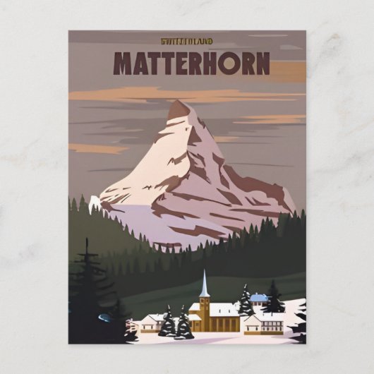 Vintag Matterhorn Schweiz Reisen Aquarell Postkarte (Vorderseite)
