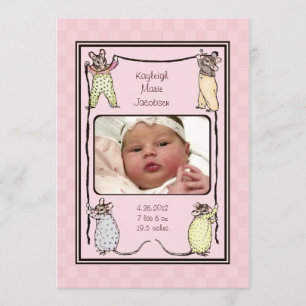 Vintag Mäuse Baby Girl Birth Ankündigung Foto