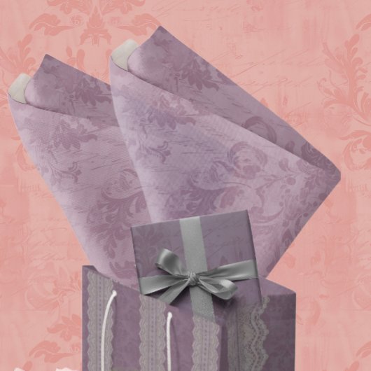 Vintag Mauve Antique Damask Decoupage Seidenpapier
