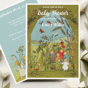 Vintag Meadow Babies Gender Story Book Shoower Einladung