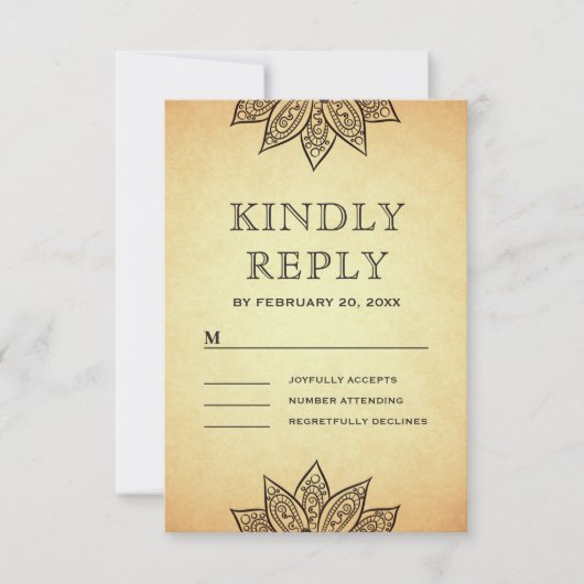 Vintag Mehendi Henna Indian Wedding RSVP Karte (Vorderseite)