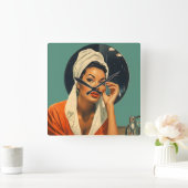 Vintag melanated Beauty Quadratische Wanduhr (Zuhause)