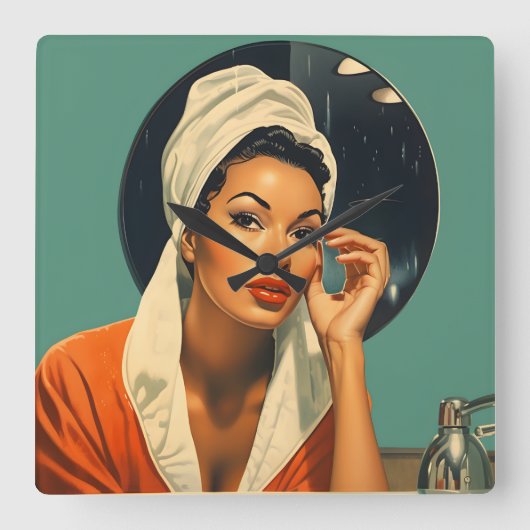 Vintag melanated Beauty Quadratische Wanduhr (Vorderseite)