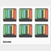 Vintag Memphis Cityscape Quadratischer Aufkleber (Blatt)