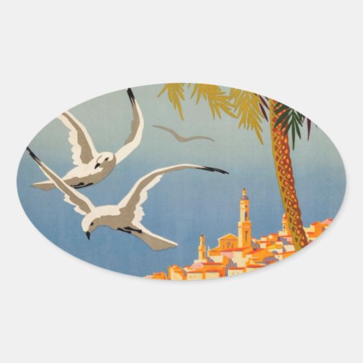 Vintag Menton CoTe D'azur Ovaler Aufkleber (Vorderseite)