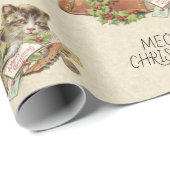 Vintag Meowy Weihnachtskatze Niedliches Muster Geschenkpapier (Rolleneckpunkt)