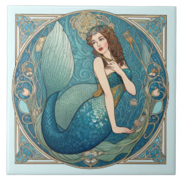 Vintag Mermaid Art Nouveau Retro Deko Aquamarin Fliese