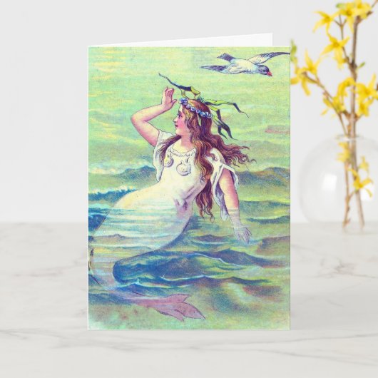 Vintag Mermaid Karte (Gelbe Blume)
