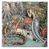 Vintag Mermaid & Octopi Fliese (Vorderseite)
