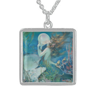 Vintag Mermaid Pearl Sterling Silver Necklace Sterling Silberkette