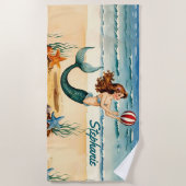 Vintag Mermaid Personalisiert Strandtuch (Vorderseite)