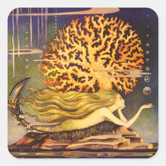 Vintag Mermaid Quadratischer Aufkleber (Vorderseite)