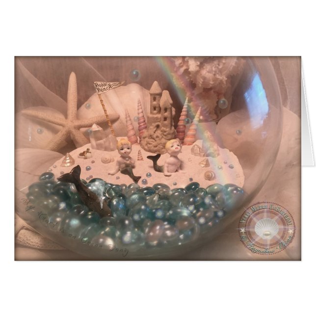 Vintag Mermaid Twins Rainbow Card (Vorderseite (Horizontal))
