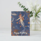 Vintag Mermaid Undersea Blue Whimsical Geburtstag Postkarte (Stehend Vorderseite)